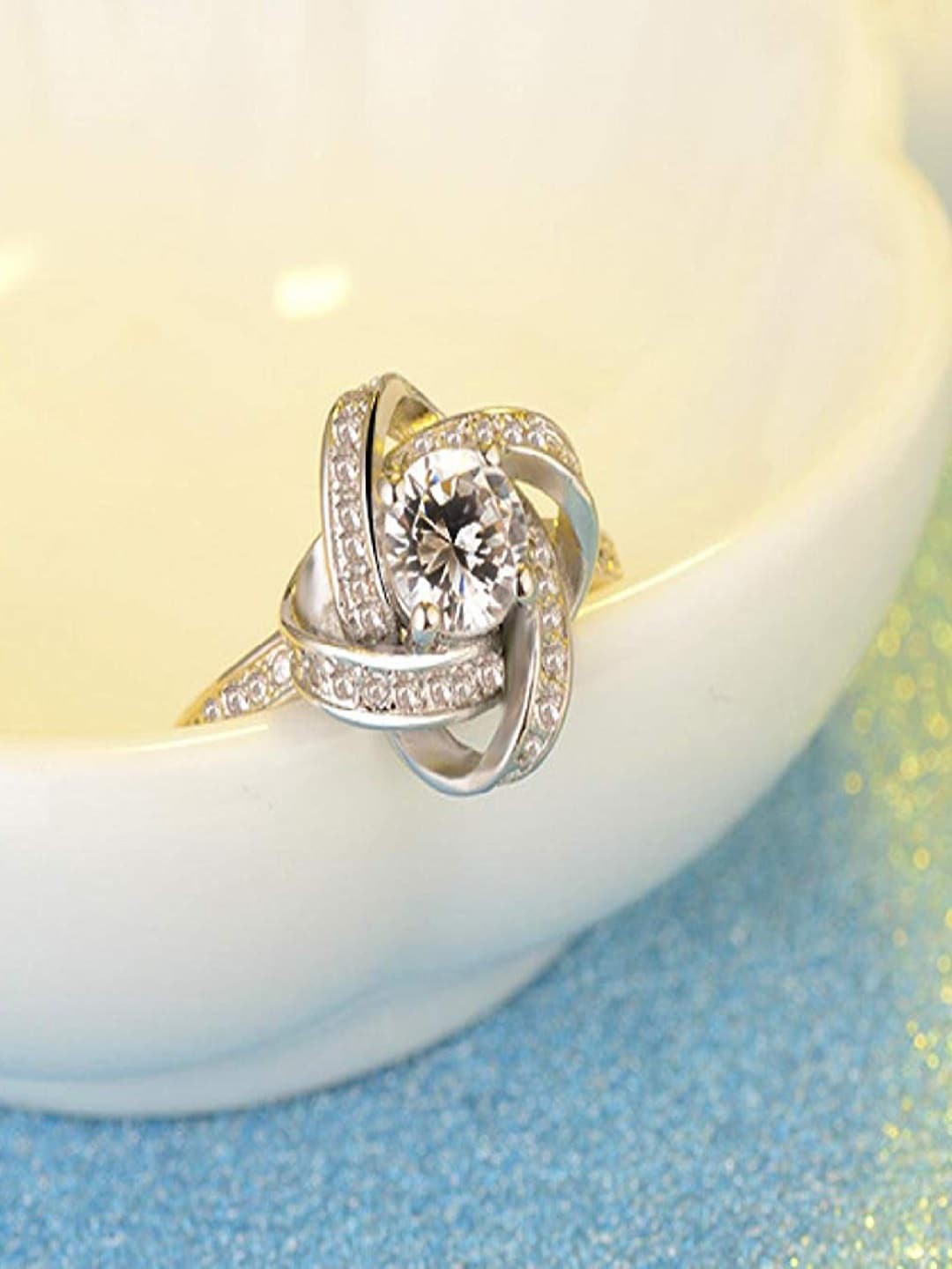 

Mahi Rhodium-Plated CZ-Studded Adjustable Finger Ring, Silver