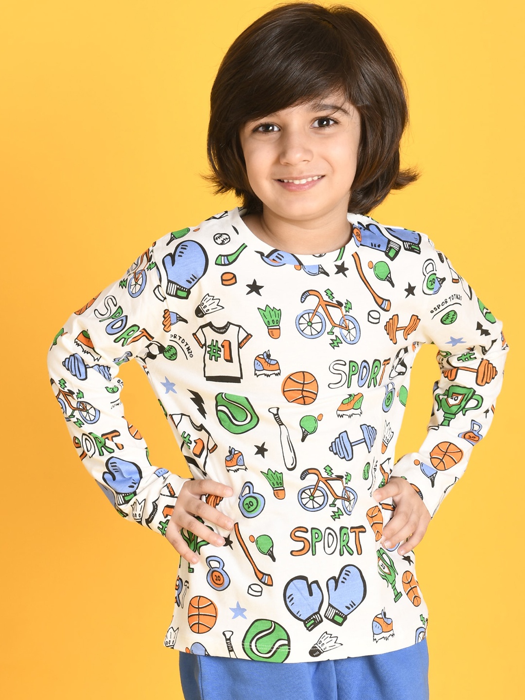 

Anthrilo Boys Printed Drop-Shoulder Sleeves Round Neck Cotton T-shirt, Off white