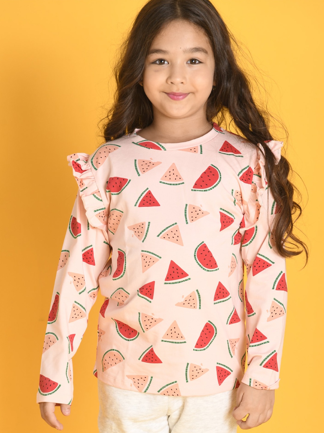 

Anthrilo Girl Printed Round Neck Cotton T-shirt, Pink
