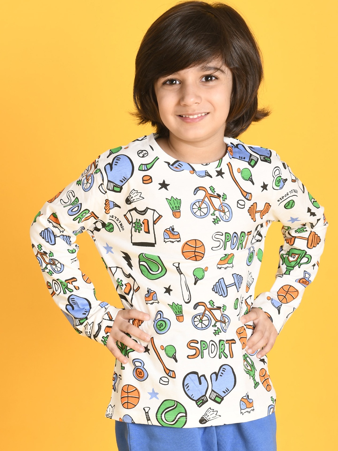 

Anthrilo Boys Printed Round Neck Cotton T-shirt, Off white