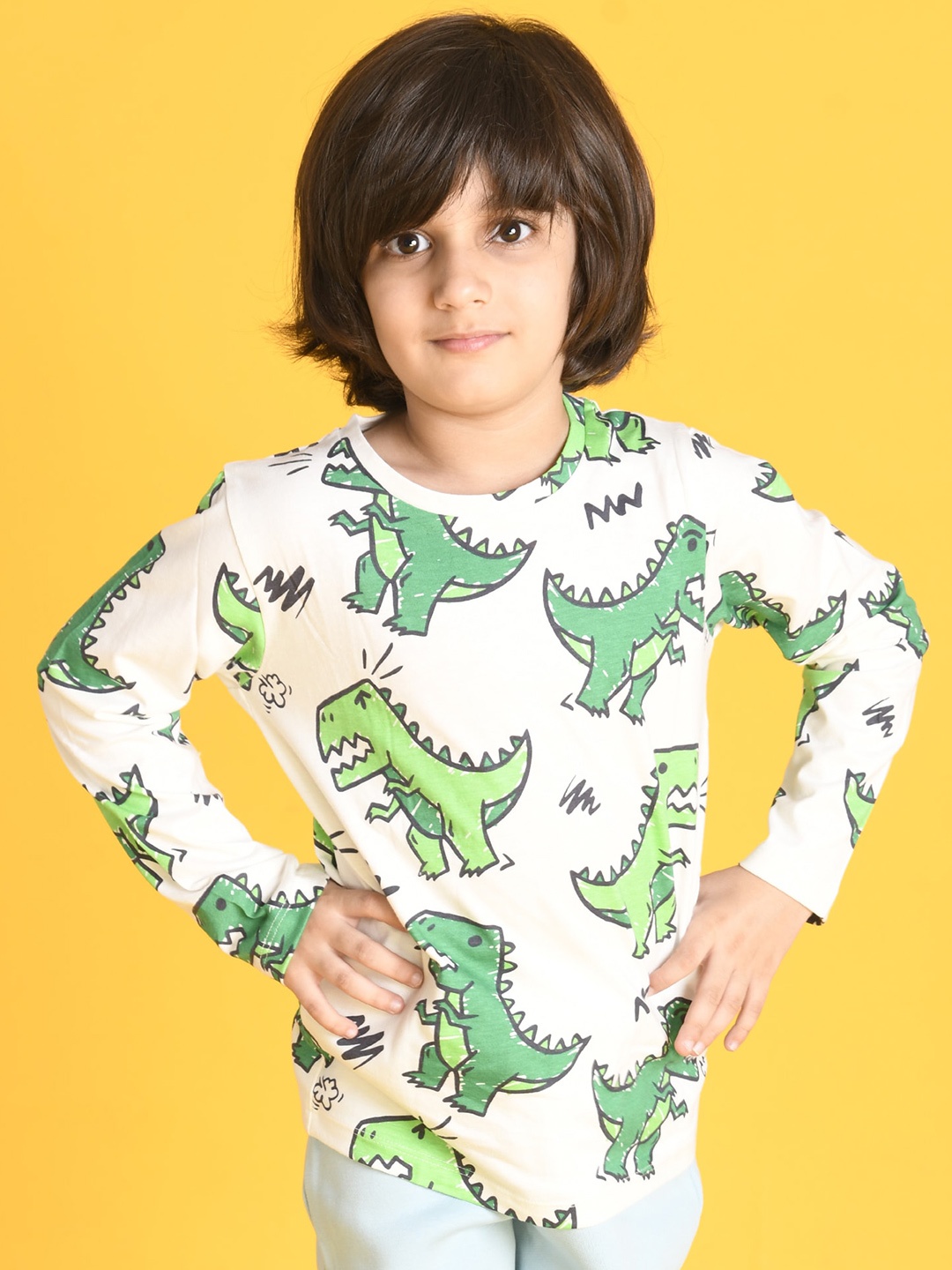 

Anthrilo Boys Printed Round Neck Cotton T-shirt, Off white