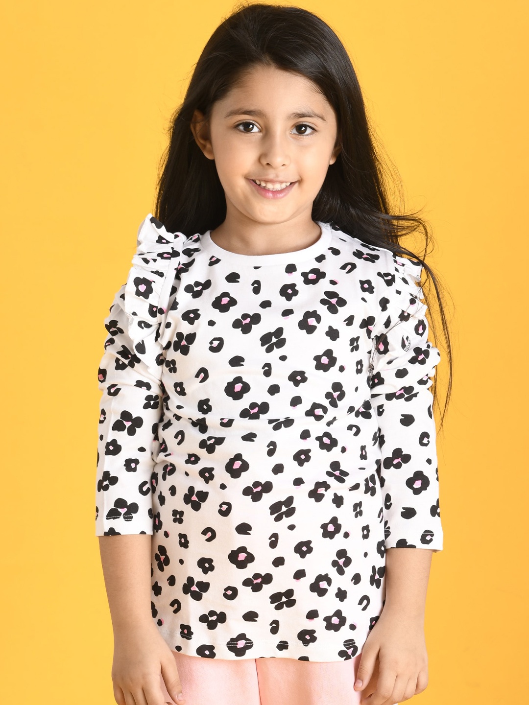

Anthrilo Girls Printed Round Neck Cotton T-shirt, White