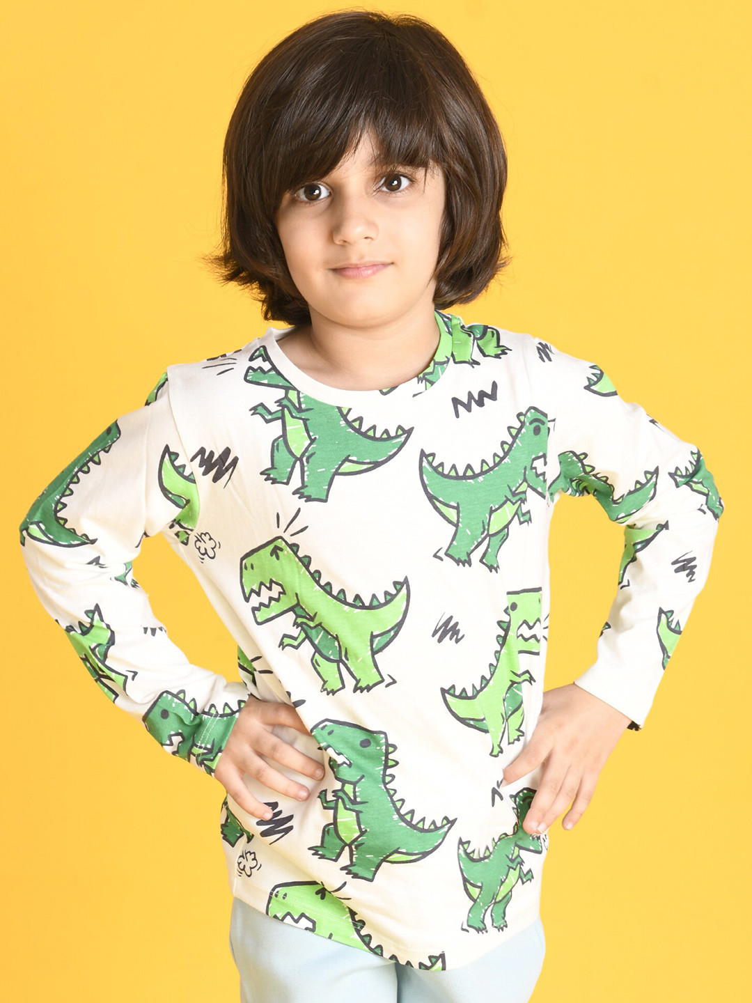 

Anthrilo Boys Printed Round Neck Cotton T-shirt, Off white