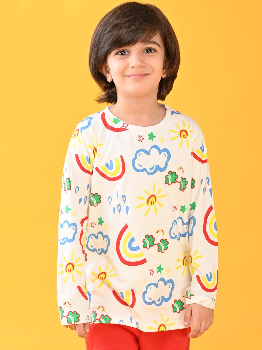 

Anthrilo Boys Printed Round Neck Cotton T-shirt, Off white