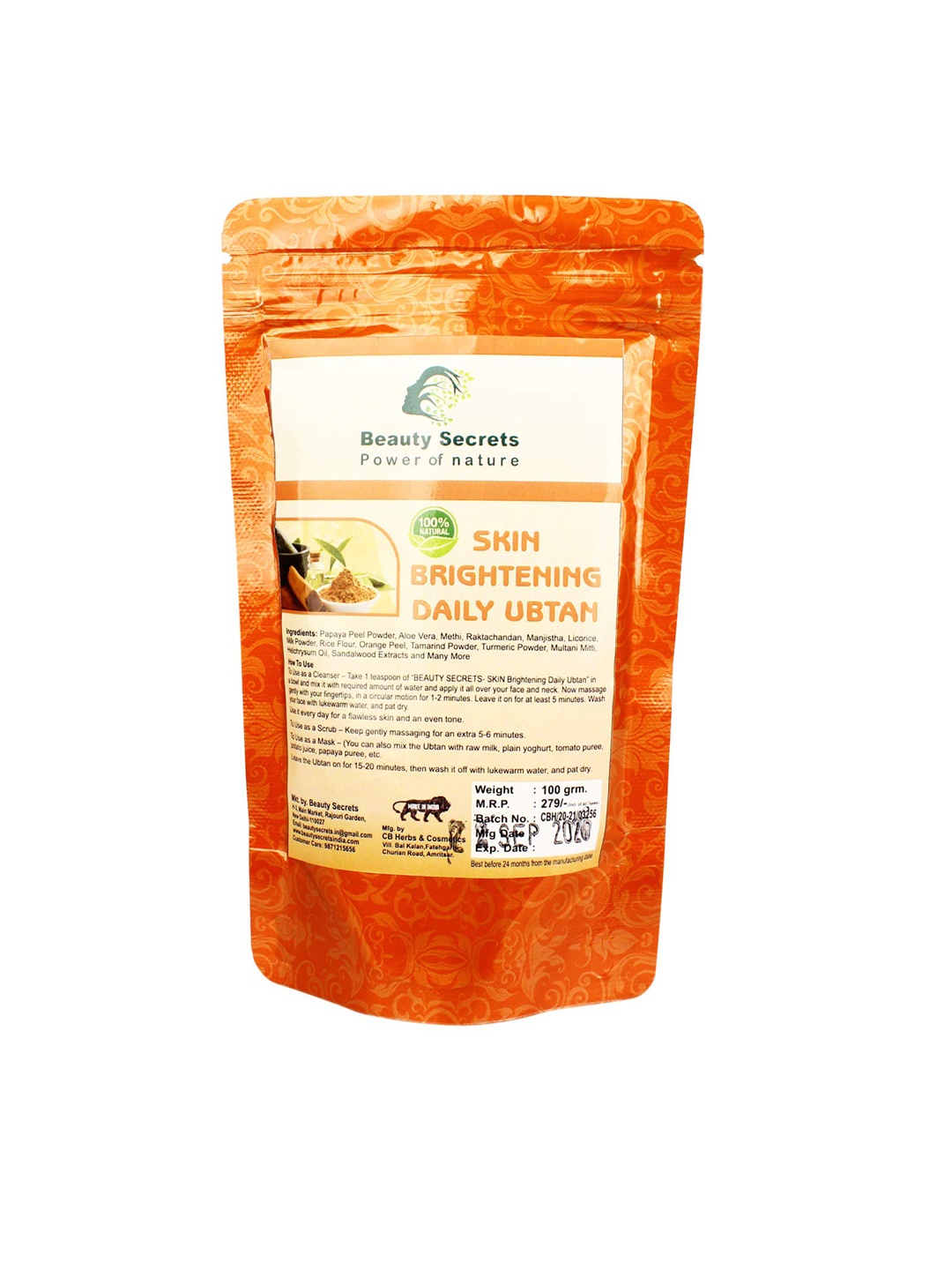 

Beauty Secrets Ayurvedic Daily Ubtan -Enriched with Turmeric, Orange