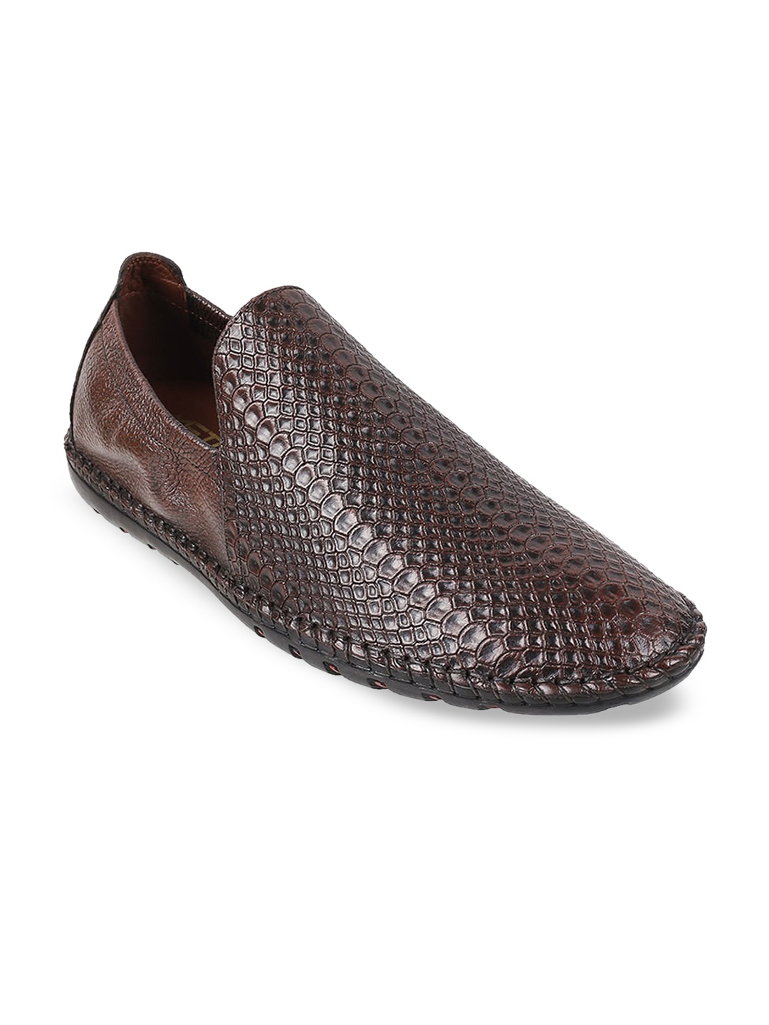 

Metro Men Textured Leather Loafers, Brown