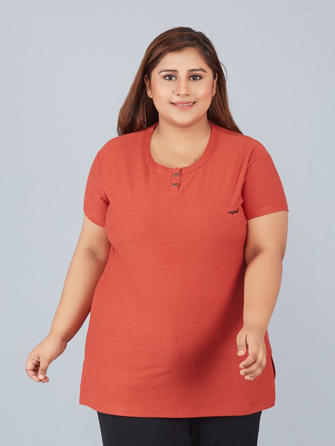 

CUPID Plus Size Round Neck Cotton Top, Rust