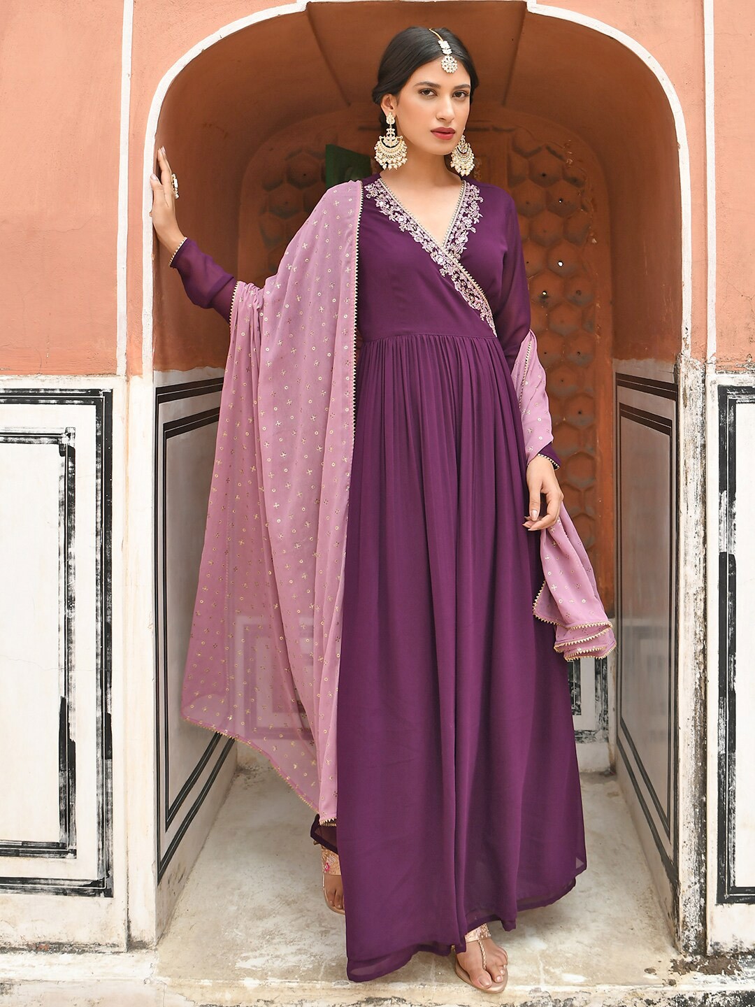 

Janasya Women Purple Georgette Anarkali Kurta