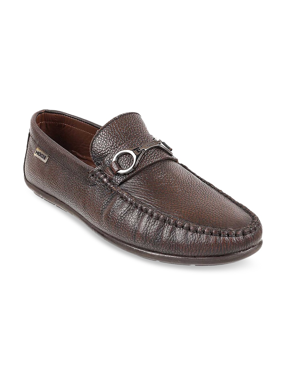 

Mochi Men Textured Leather Loafers, Brown