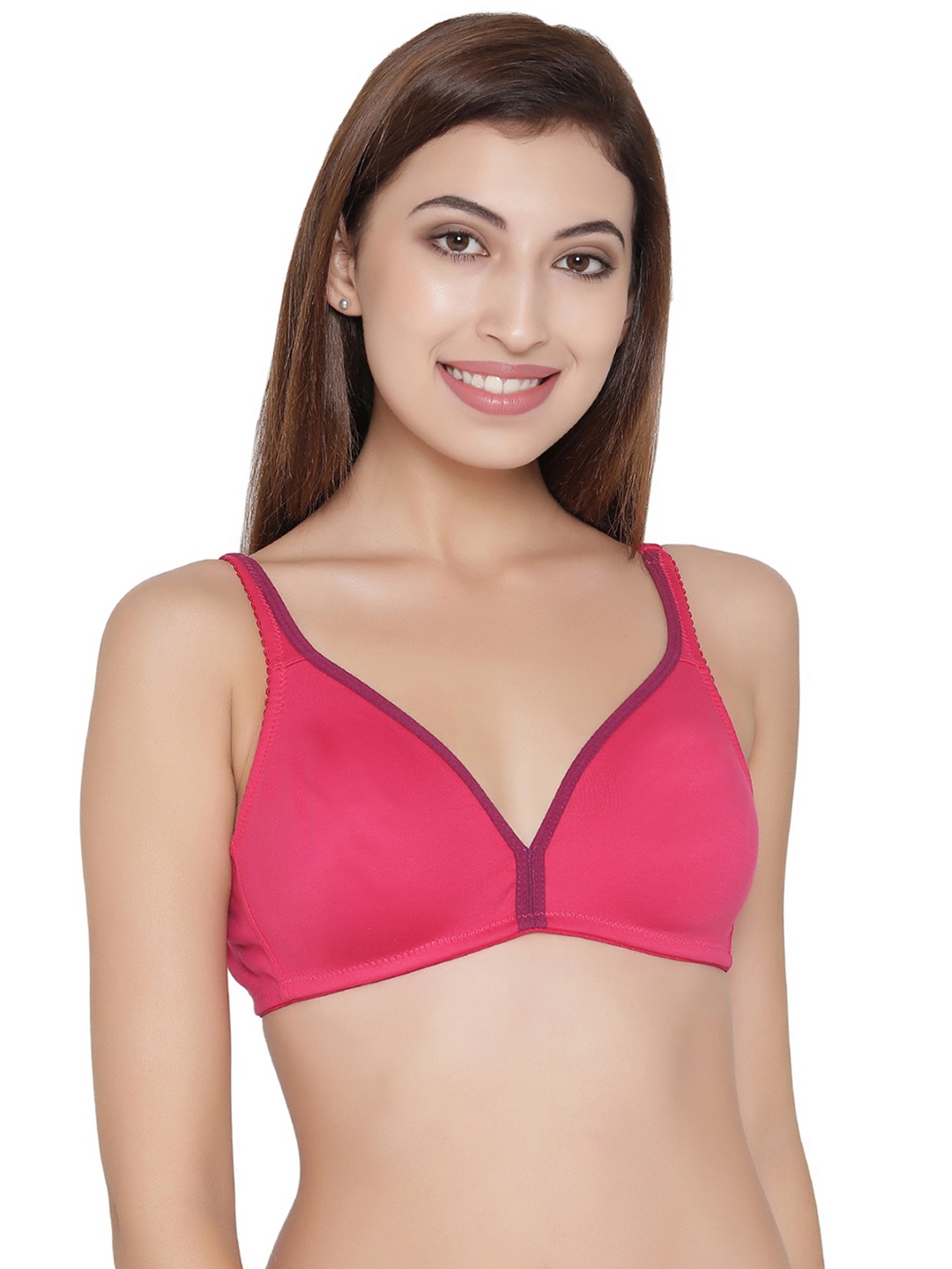

Clovia Non-Wired Non-Padded Demi Cup Plunge Bra, Pink