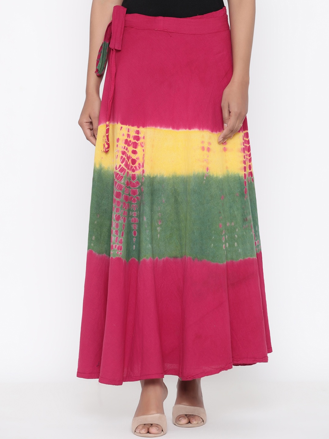 

SOUNDARYA Tie & Dye Wrap Pure Cotton Around Maxi Skirt, Pink