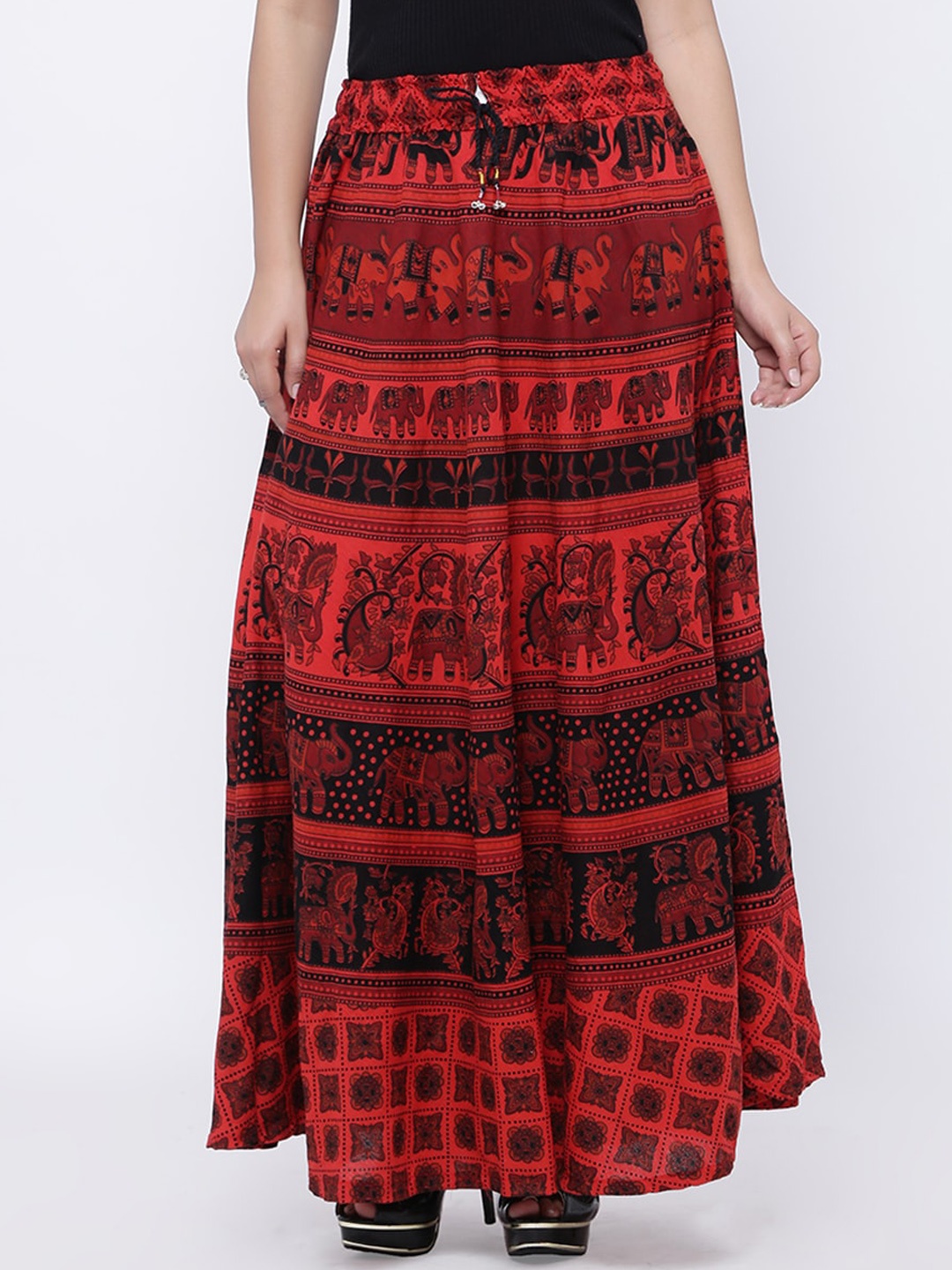 

SOUNDARYA Printed Pure Cotton Maxi Skirt, Red