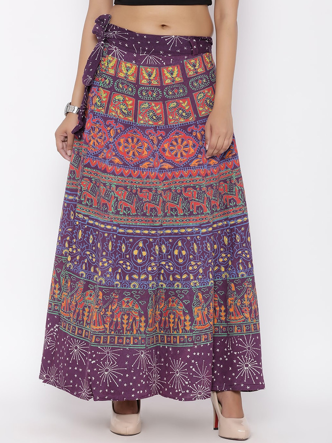 

SOUNDARYA Printed Cotton Wrap Around Maxi Skirt, Purple