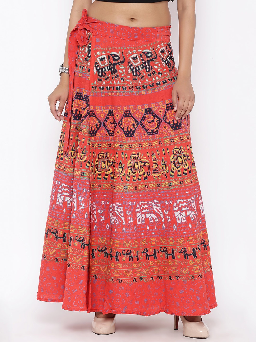 

SOUNDARYA Women Printed Pure Cotton Skirt, Orange