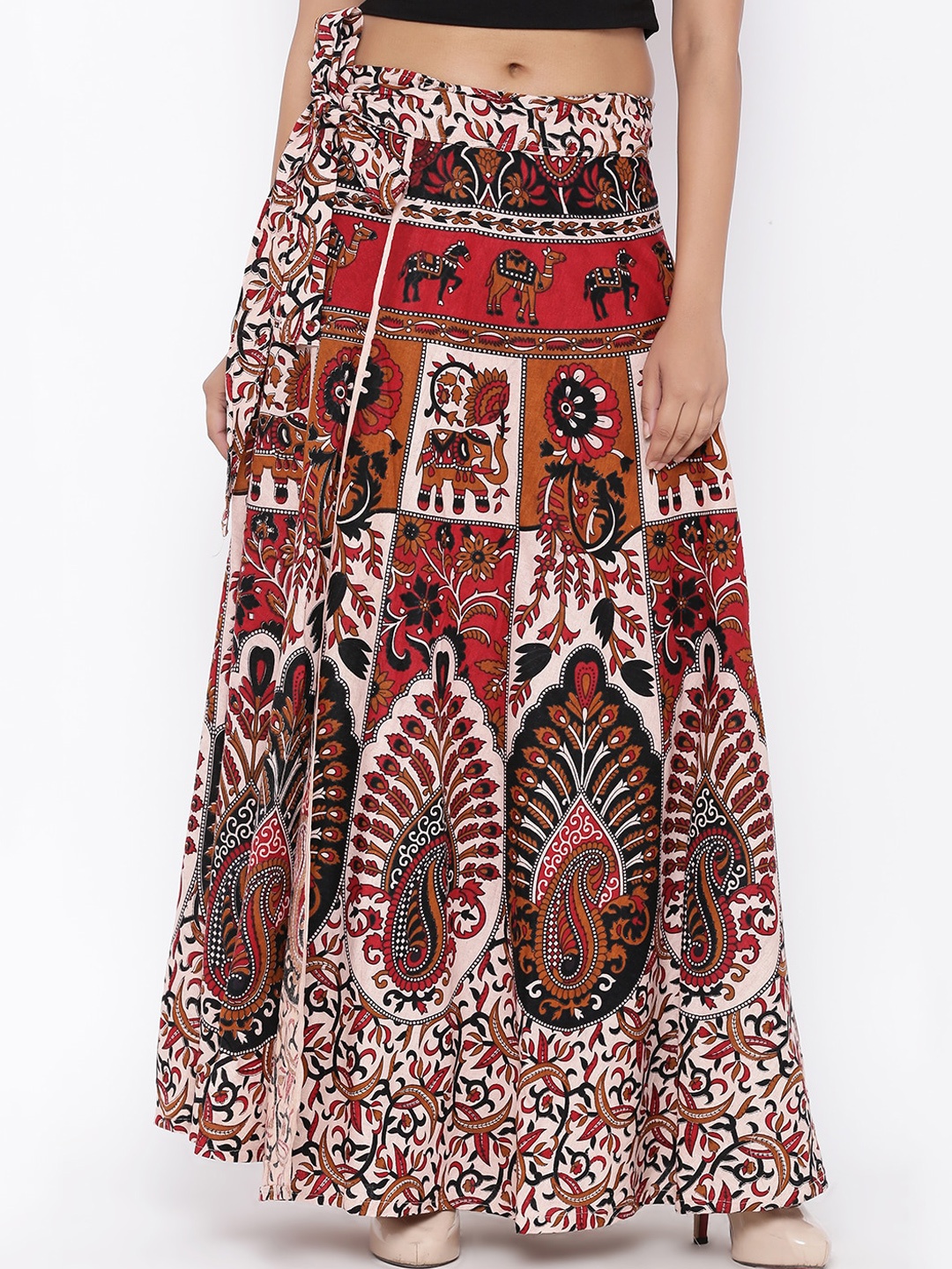 

SOUNDARYA Printed Cotton Casual Wrap Around Skirt, Beige