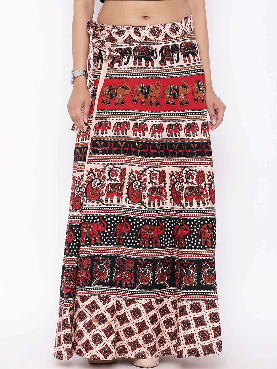 

SOUNDARYA Printed Pure Cotton Wrap Maxi Skirt, Beige