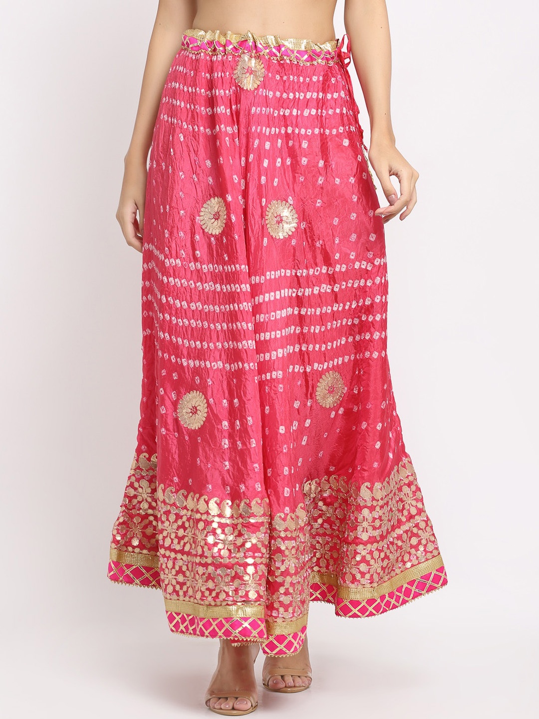 

SOUNDARYA Printed Gota Patti Flared Maxi Skirts, Rose gold
