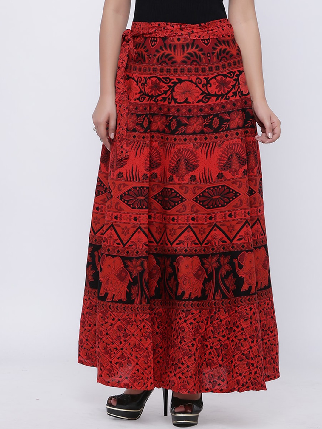 

SOUNDARYA Women Printed Wrap-Around Maxi Skirt, Red