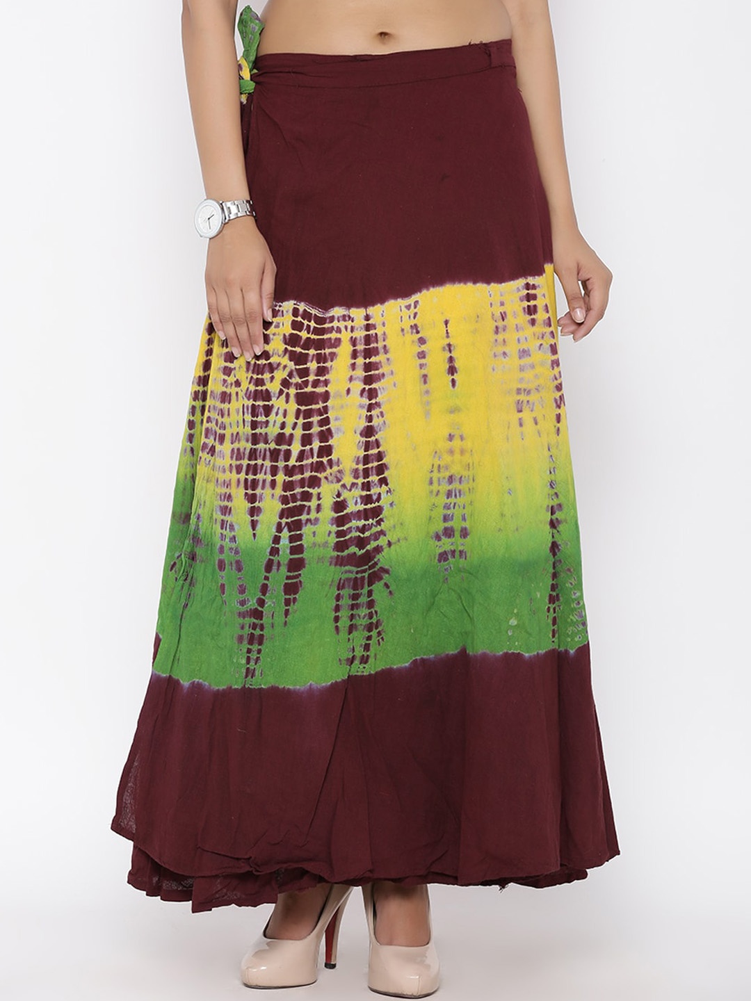 

SOUNDARYA Dye Printed Wrap Around Maxi Skirt, Maroon