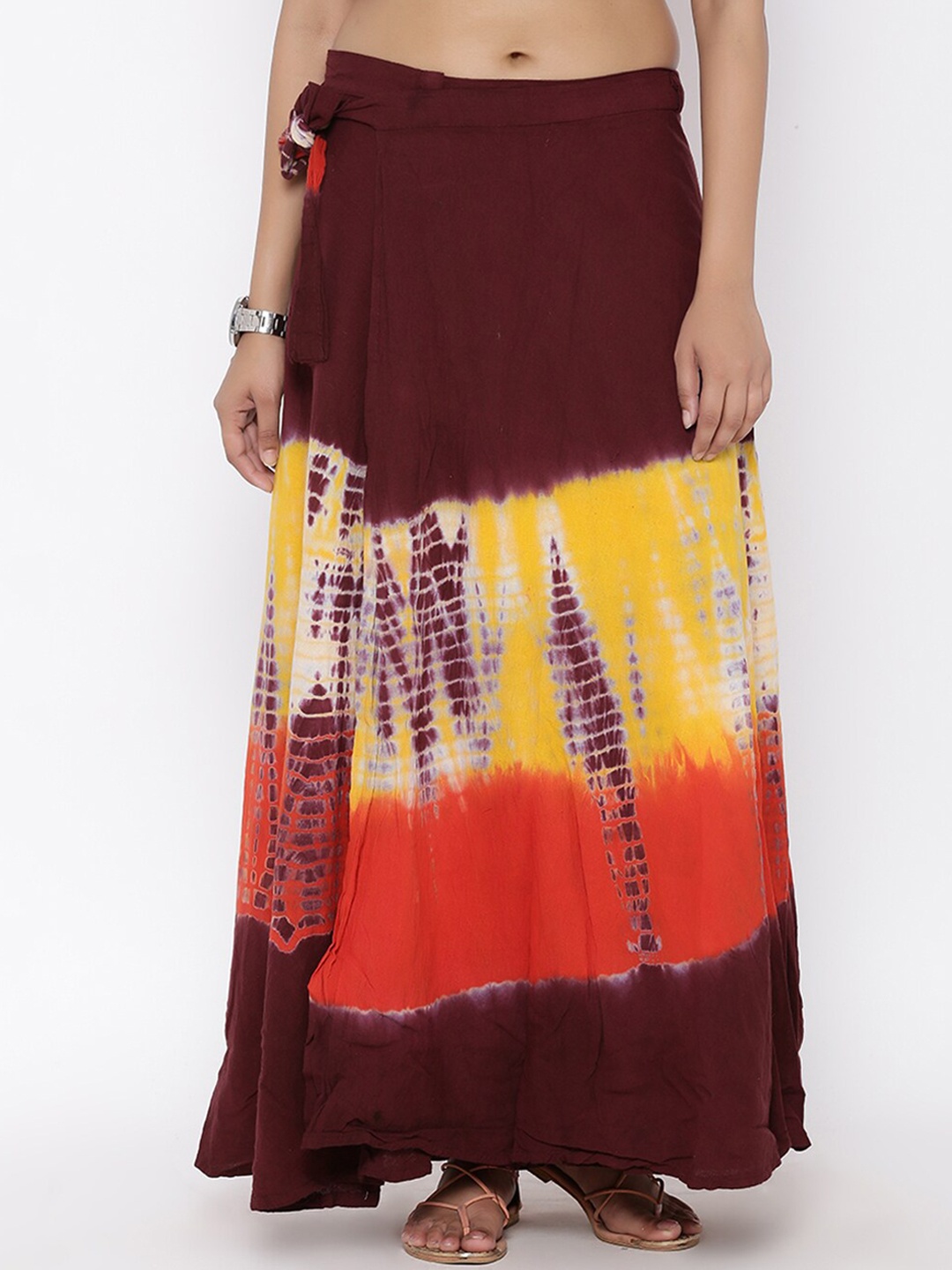 

SOUNDARYA Printed Pure Cotton Wrap Around Skirt, Maroon