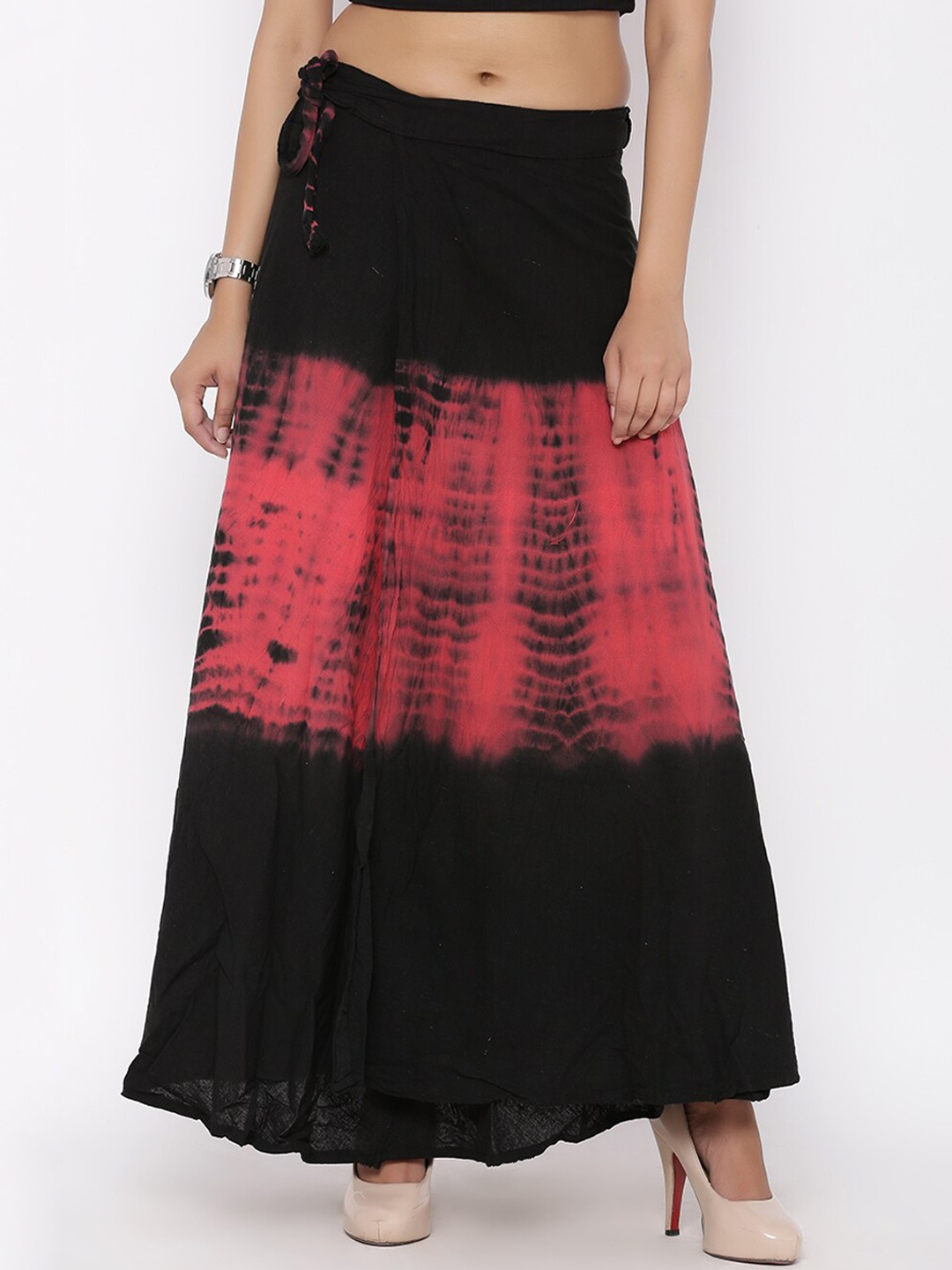 

SOUNDARYA Printed Cotton Wrap Around Maxi Skirt, Black