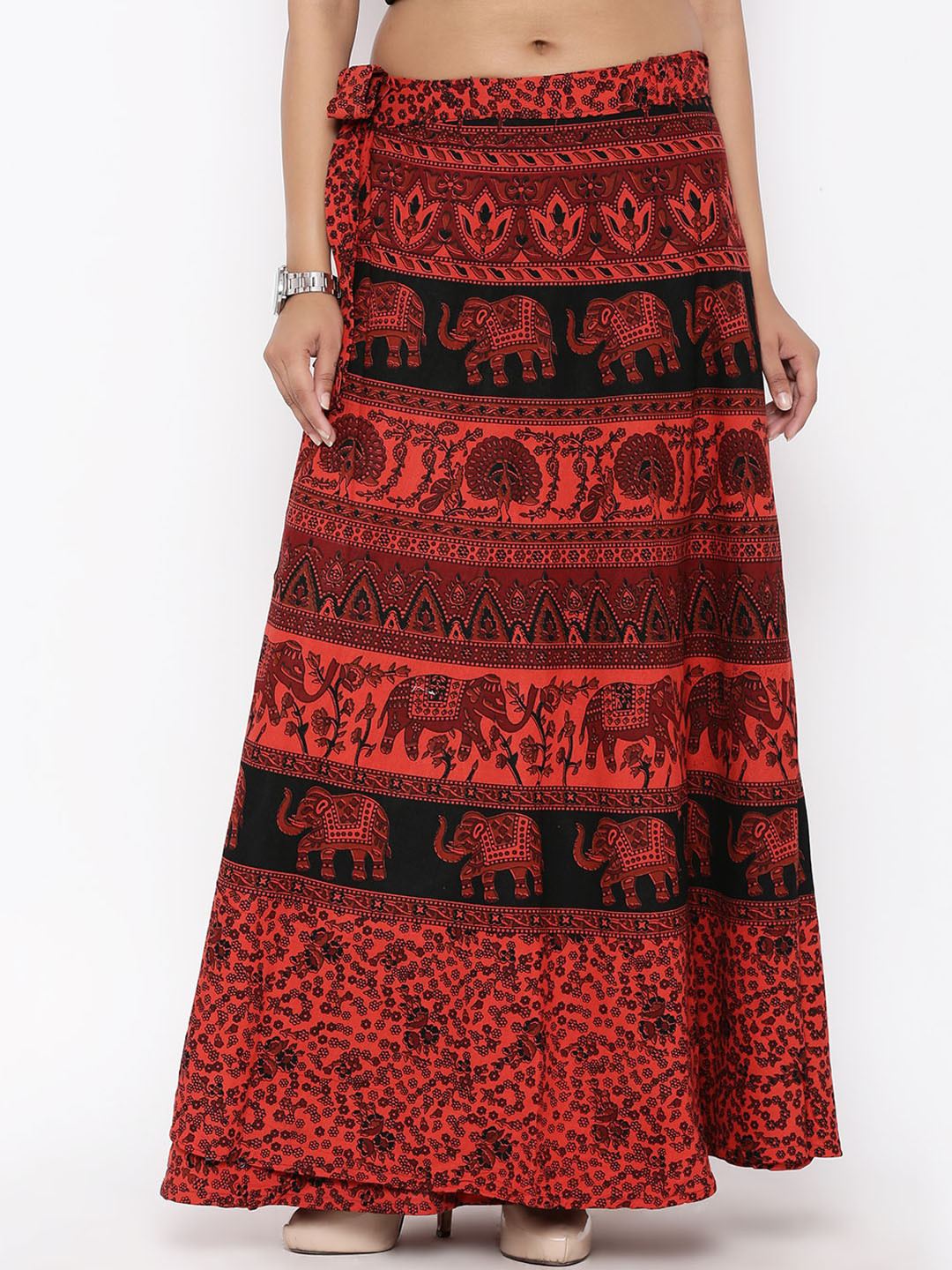 

SOUNDARYA Printed Pure Cotton Maxi Skirt, Red