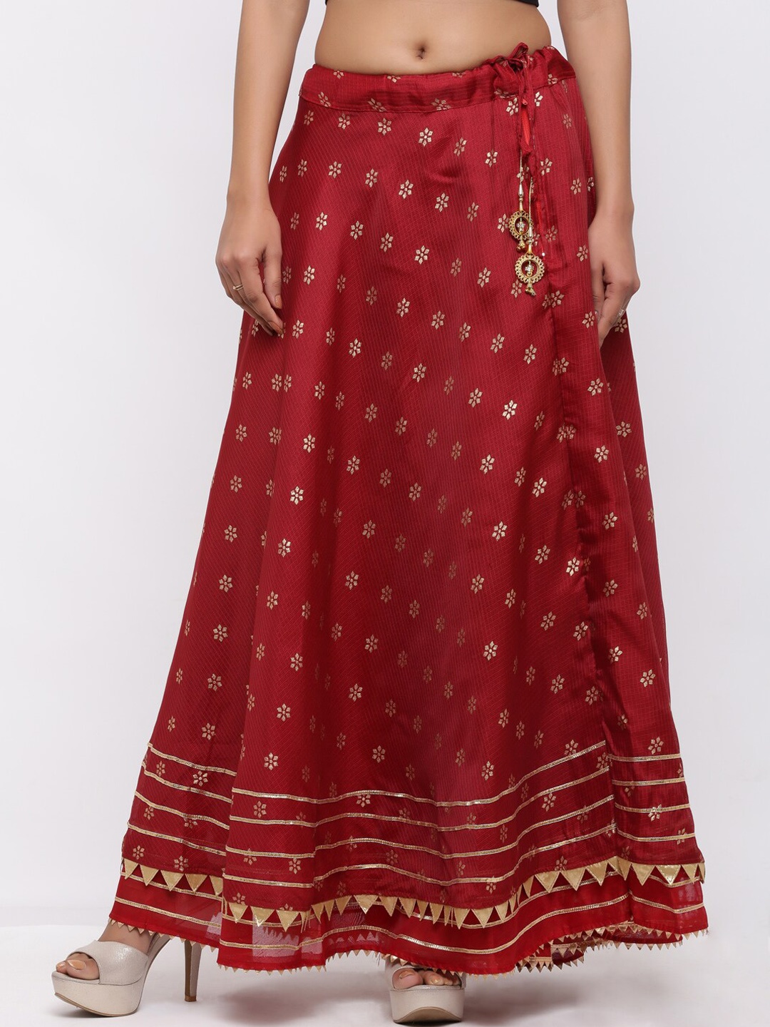 

SOUNDARYA Printed Cotton Kota Doriya Maxi Skirts, Maroon