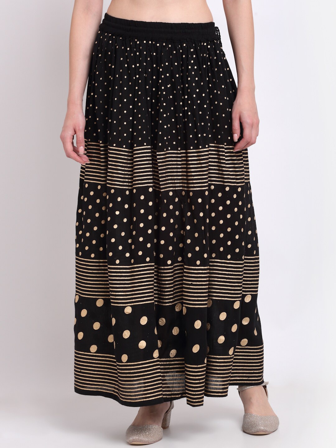 

SOUNDARYA Printed Cotton Kota Doriya Maxi Skirt, Black