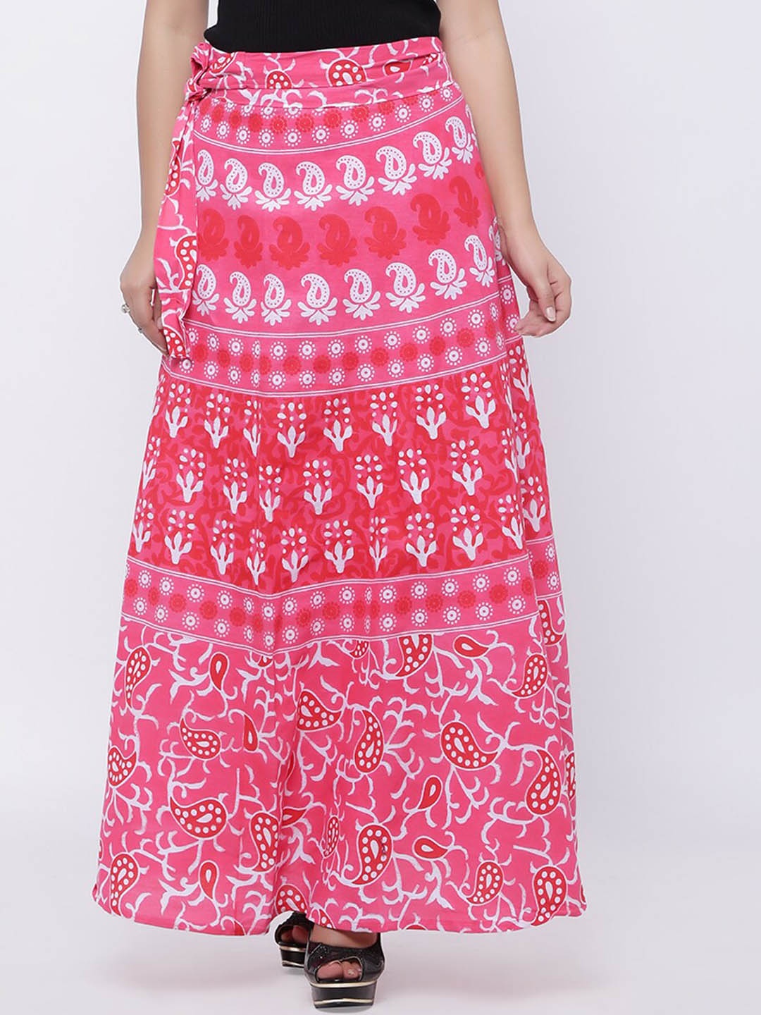 

SOUNDARYA Women Printed Cotton Wrap-Around Maxi Skirt, Pink