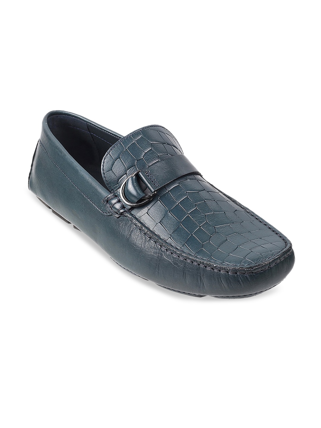 

DAVINCHI Men Textured Leather Loafers, Teal