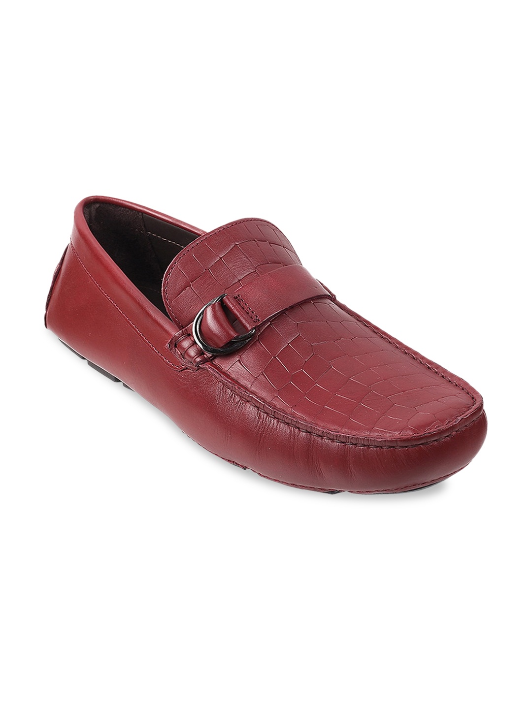 

DAVINCHI Men Textured Leather Loafers, Maroon