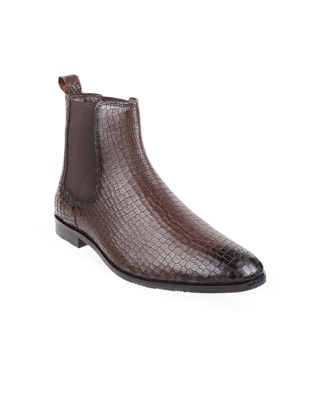 

DAVINCHI Men Textured Chelsea Boots, Brown