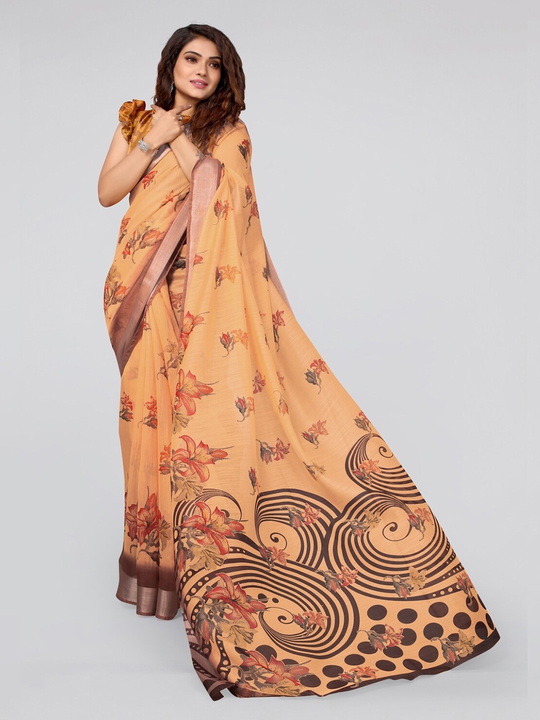 

KALINI Floral Printed Saree, Orange