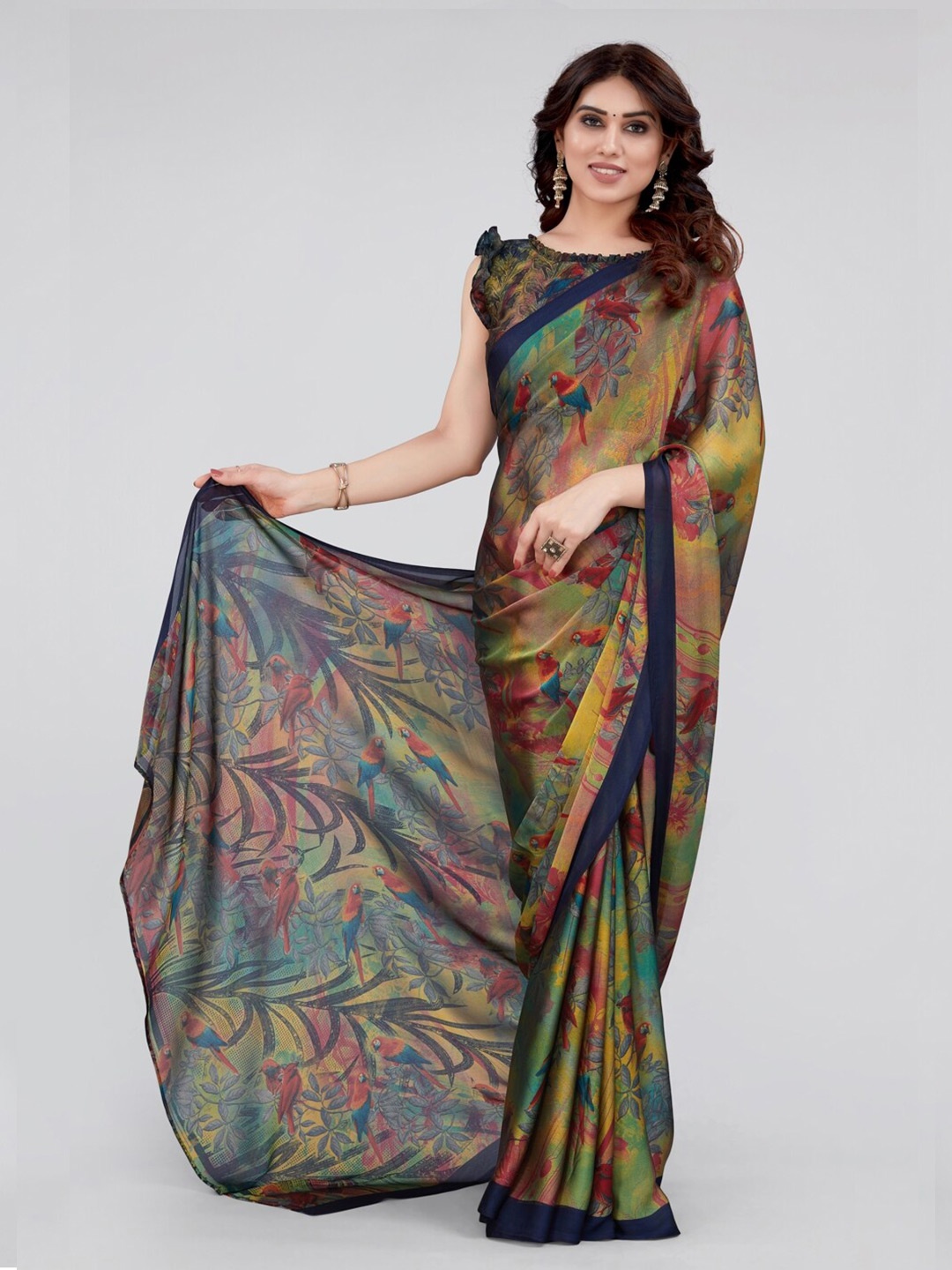 

KALINI Floral Printed Saree, Navy blue