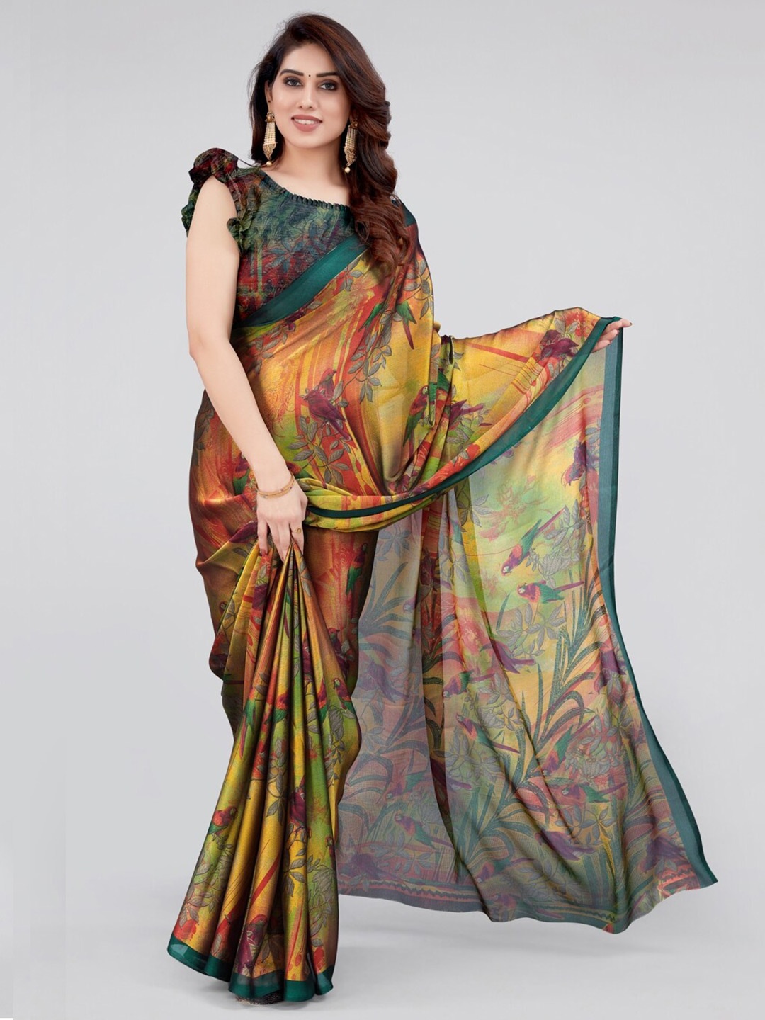 

KALINI Floral Printed Saree, Green