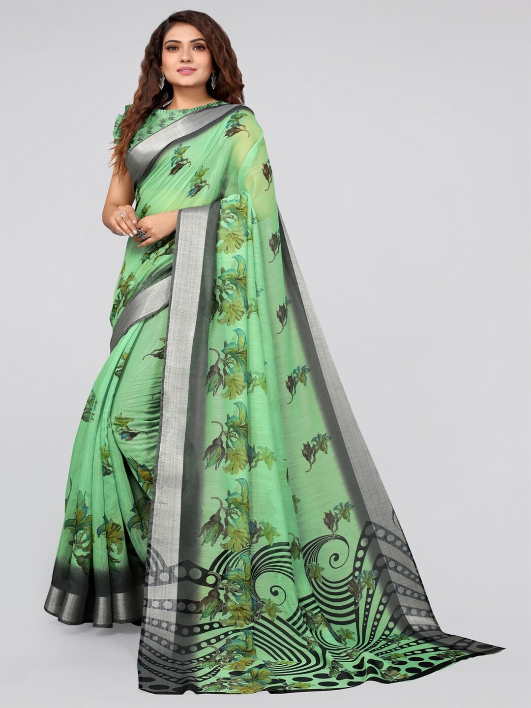 

KALINI Floral Printed Saree, Green