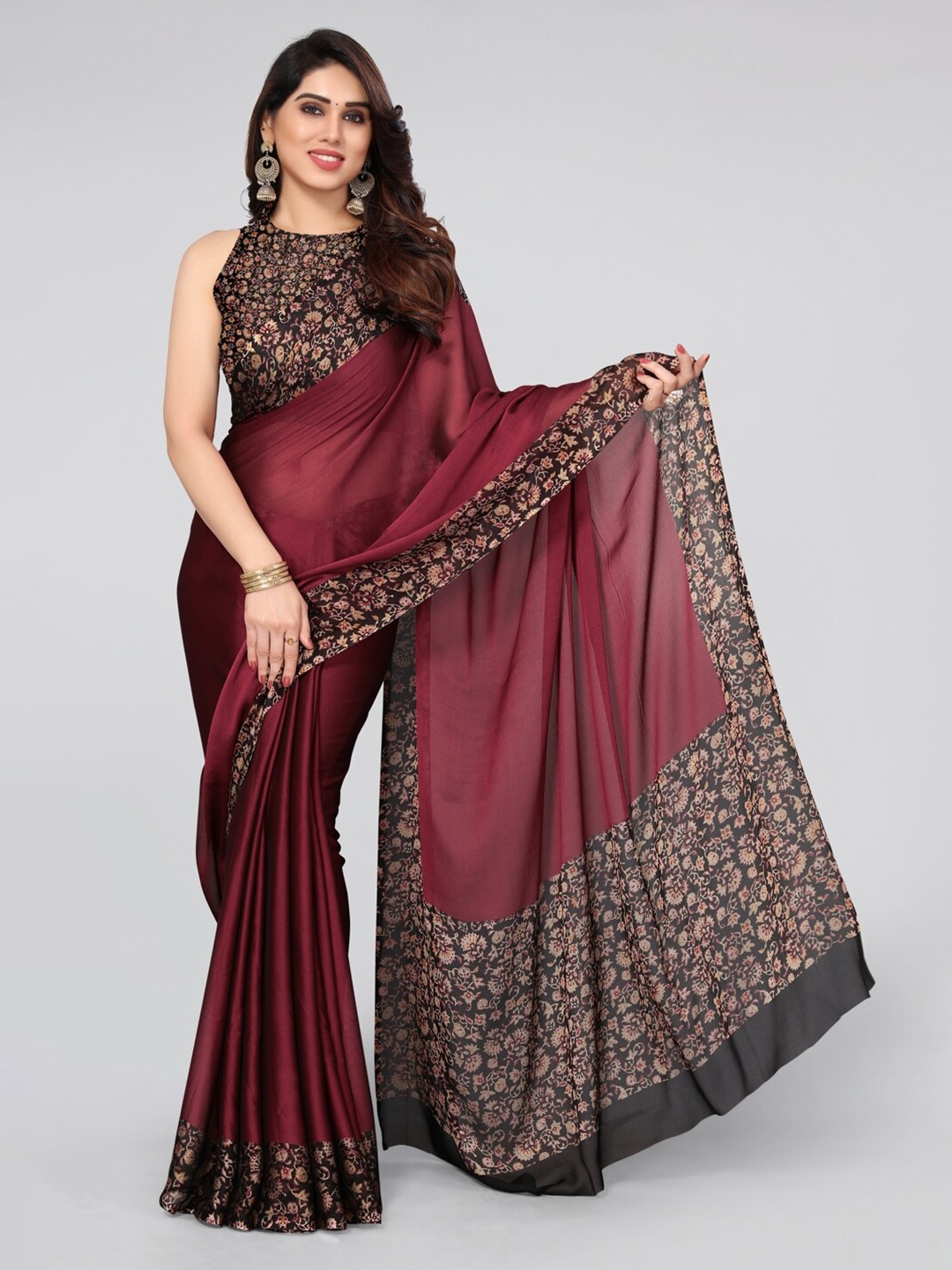 

KALINI Floral Printed Saree, Maroon