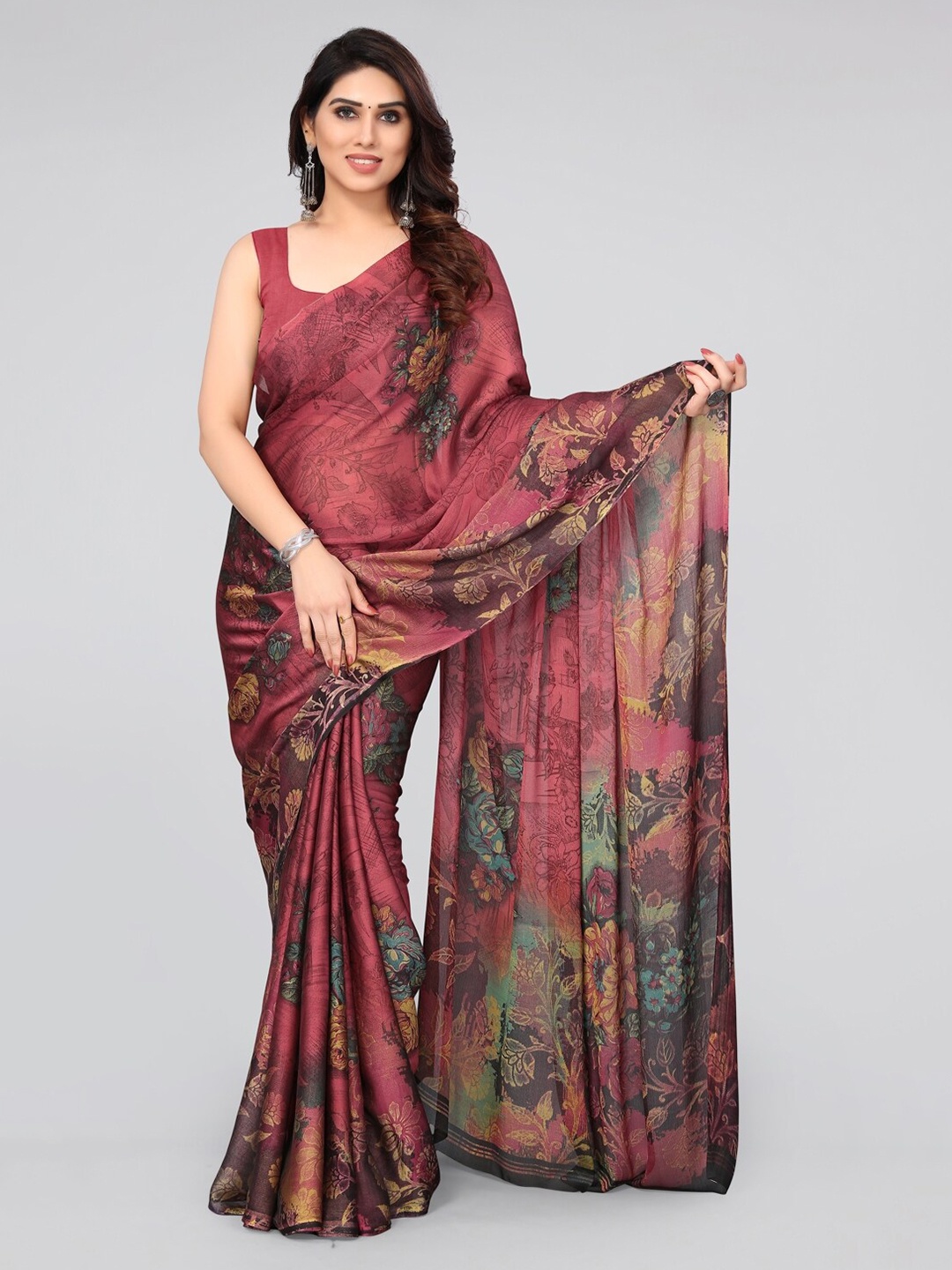

KALINI Printed Floral Saree, Red
