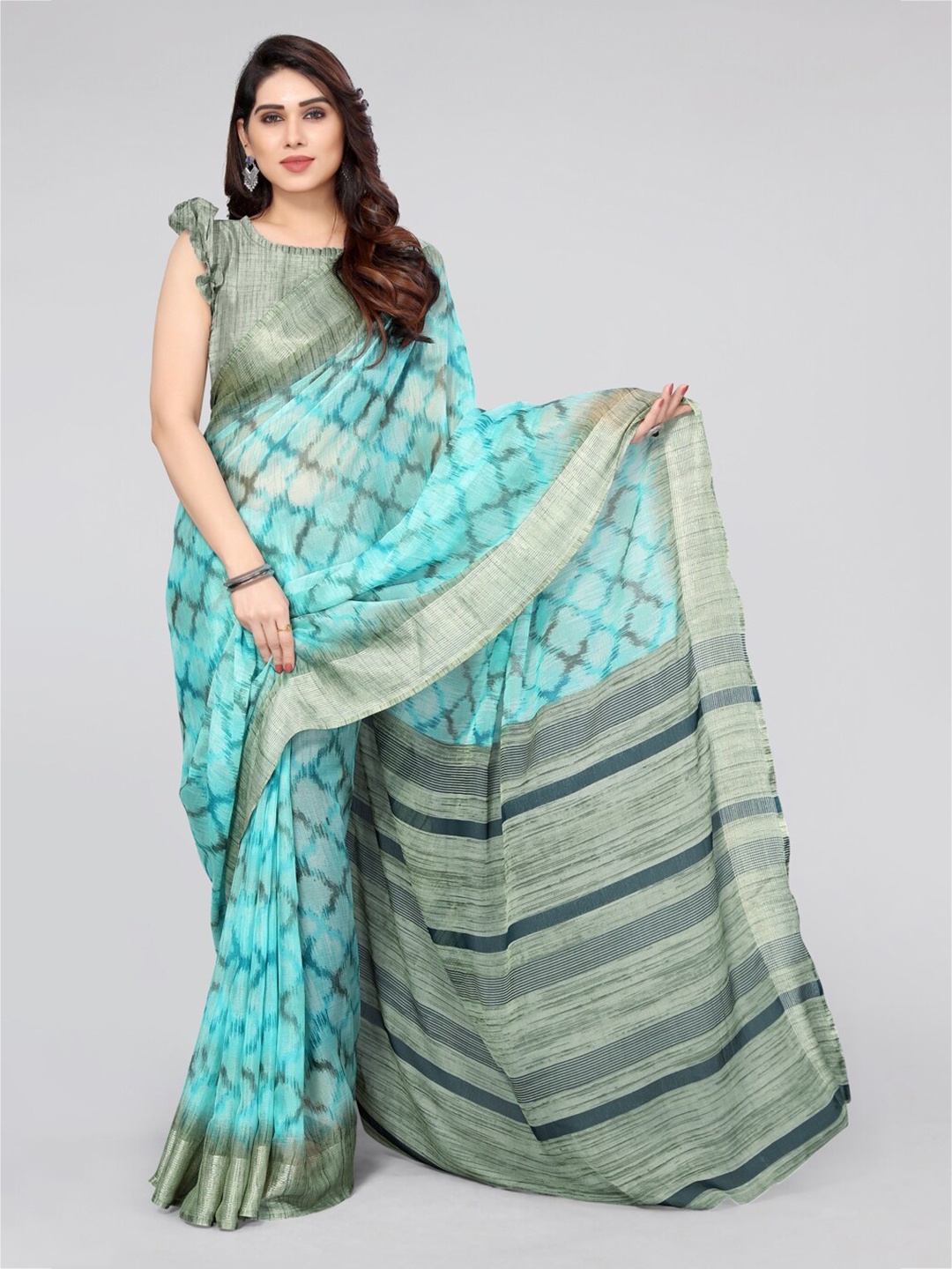 

KALINI Chiffon Saree, Turquoise blue