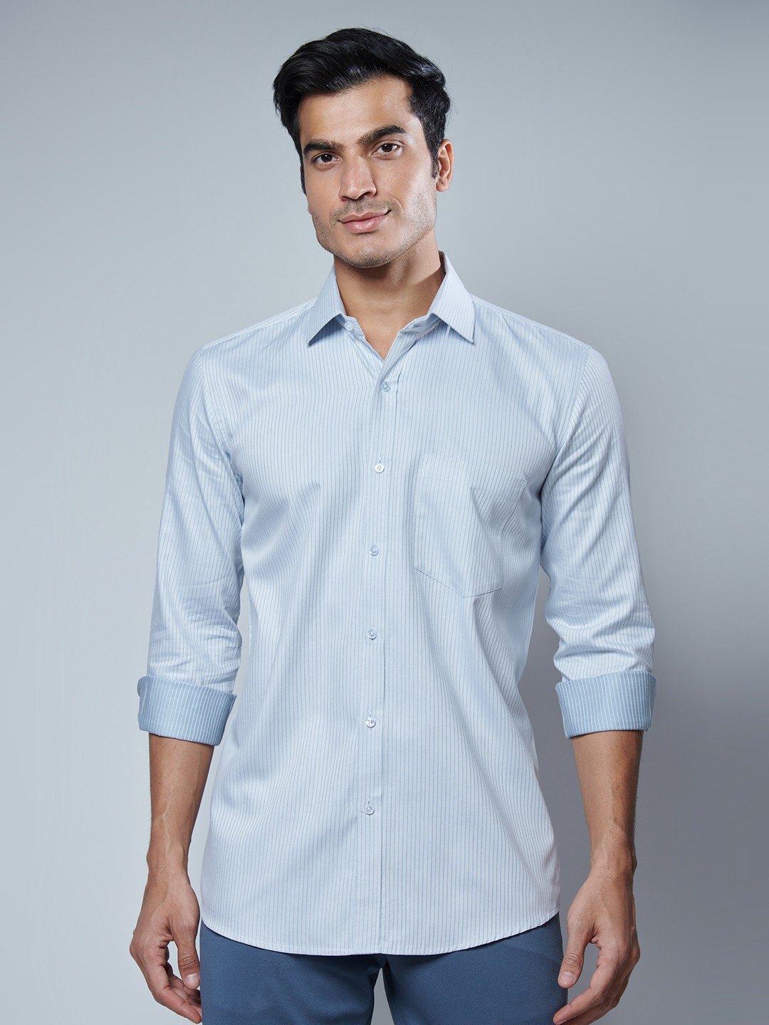 

MARK & ALBERT Men Classic Slim Fit Striped Casual Shirt, Blue