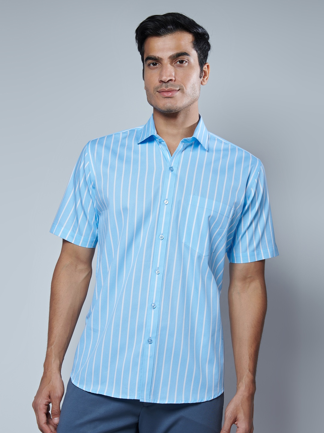 

MARK & ALBERT Men Classic Slim Fit Striped Cotton Casual Shirt, Blue