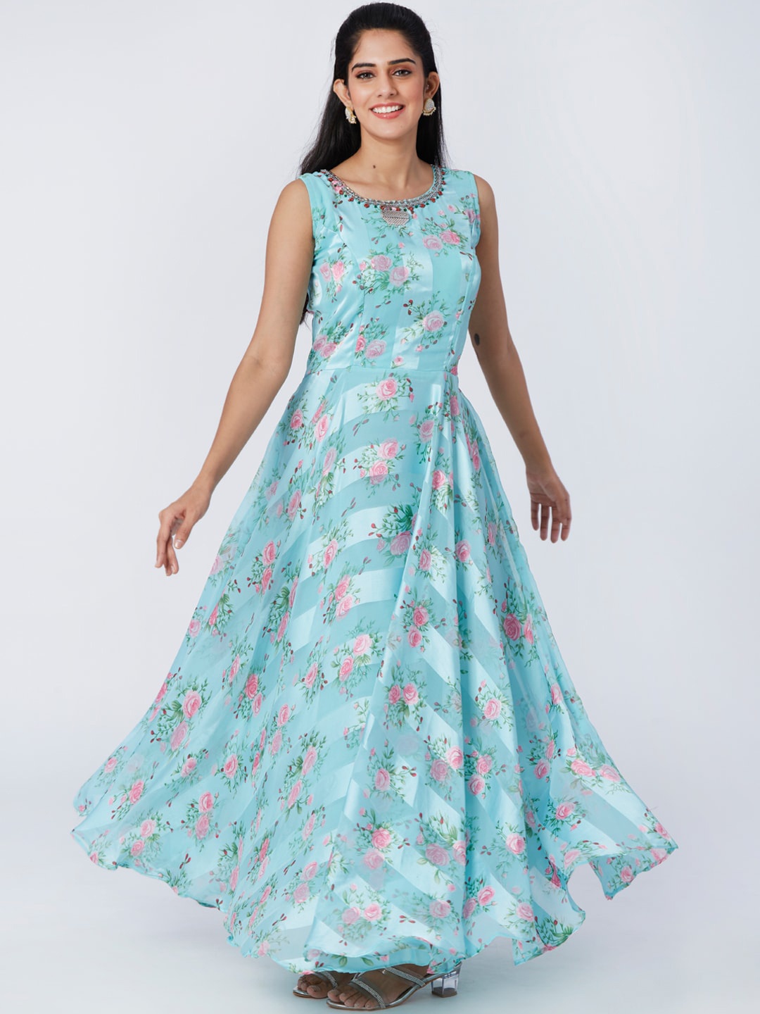 

taruni Floral Printed Round Neck Anarkali Kurta, Sea green