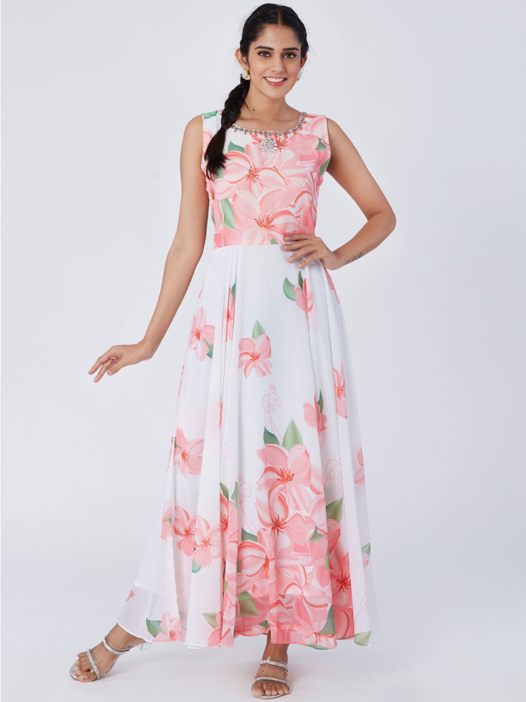 

taruni Floral Printed Georgette Anarkali Kurta, Off white