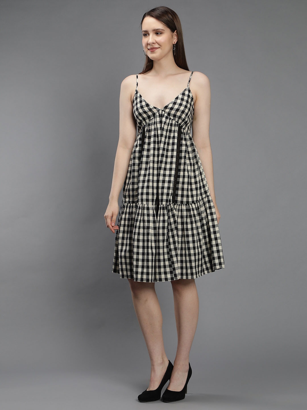 

Amagyaa Checked Empire Dress, Black