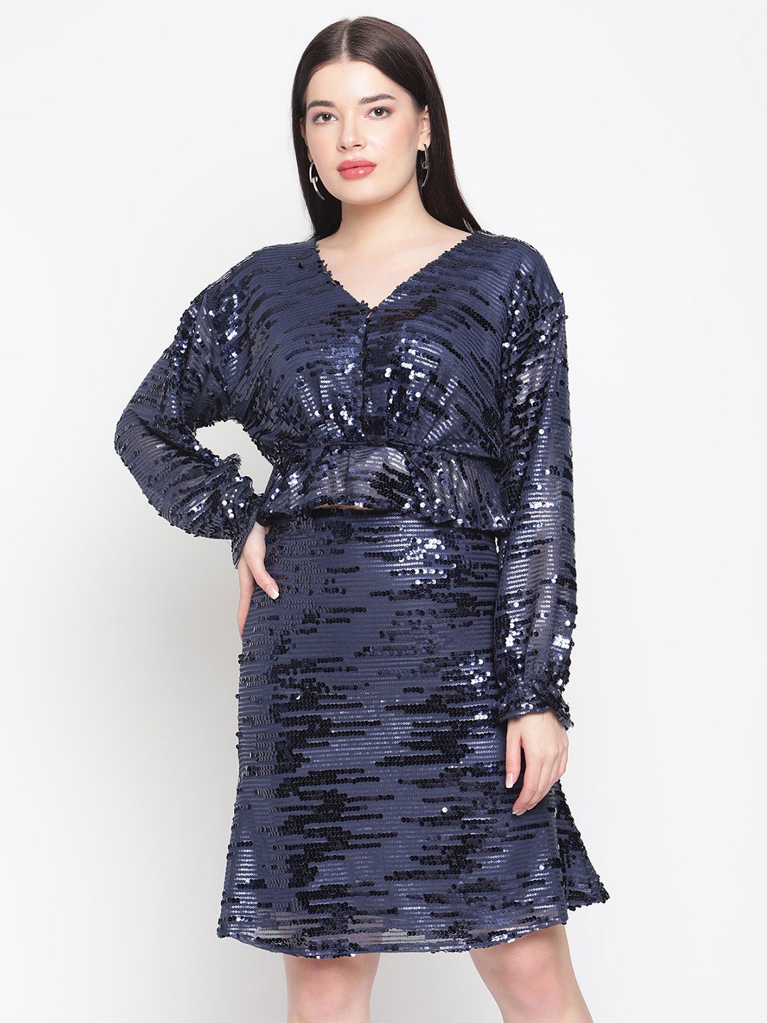 

Amagyaa Women Embellished Top with Skirt Co-Ords Set, Blue
