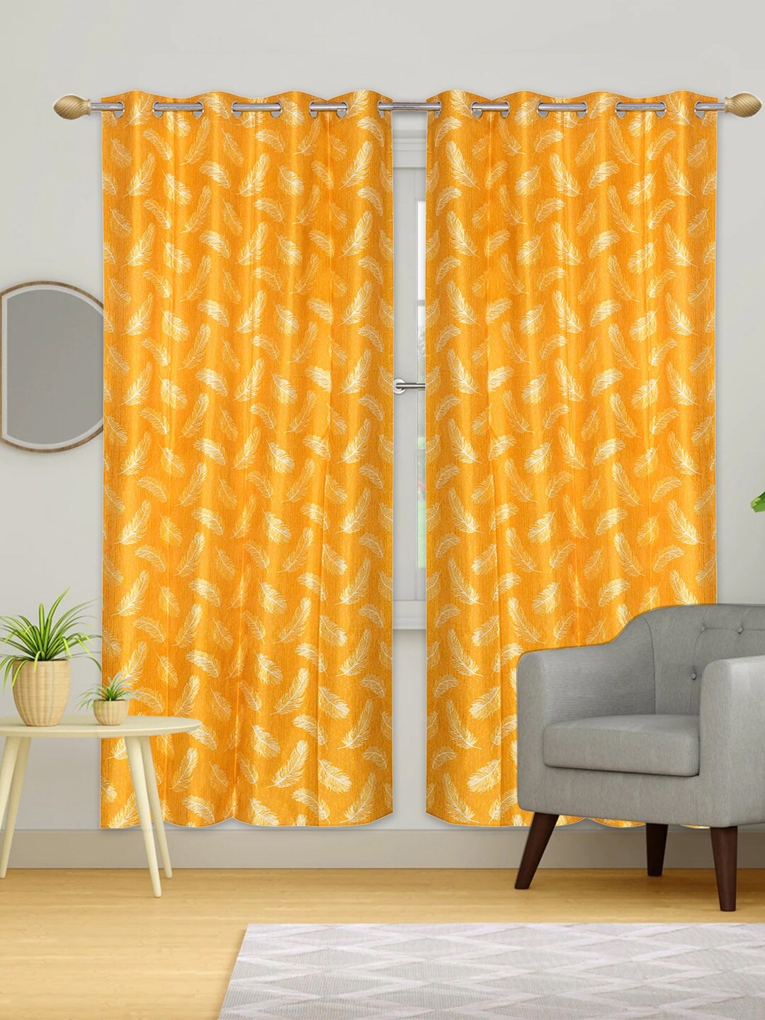 

Urban Magic Yellow & White Set of 4 Floral Cotton Room Darkening Door Curtain