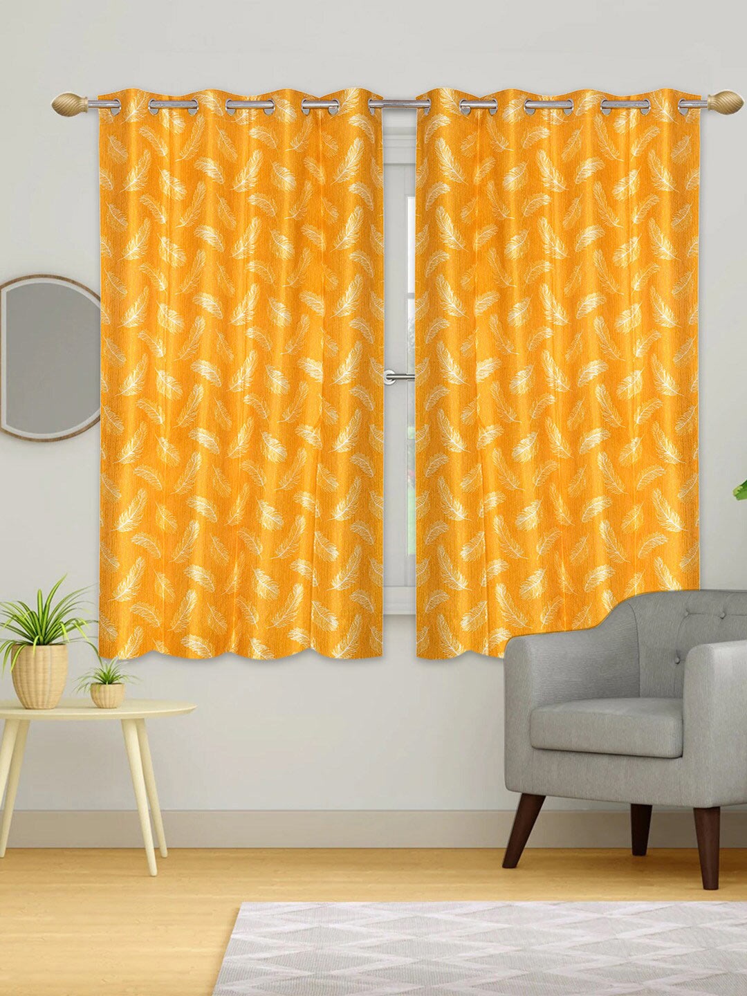 

Urban Magic Yellow & White Set of 4 Floral Cotton Room Darkening Window Curtain