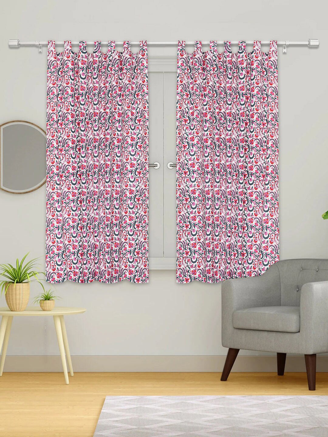 

Urban Magic White & Pink Set of 4 Floral Cotton Room Darkening Window Curtain