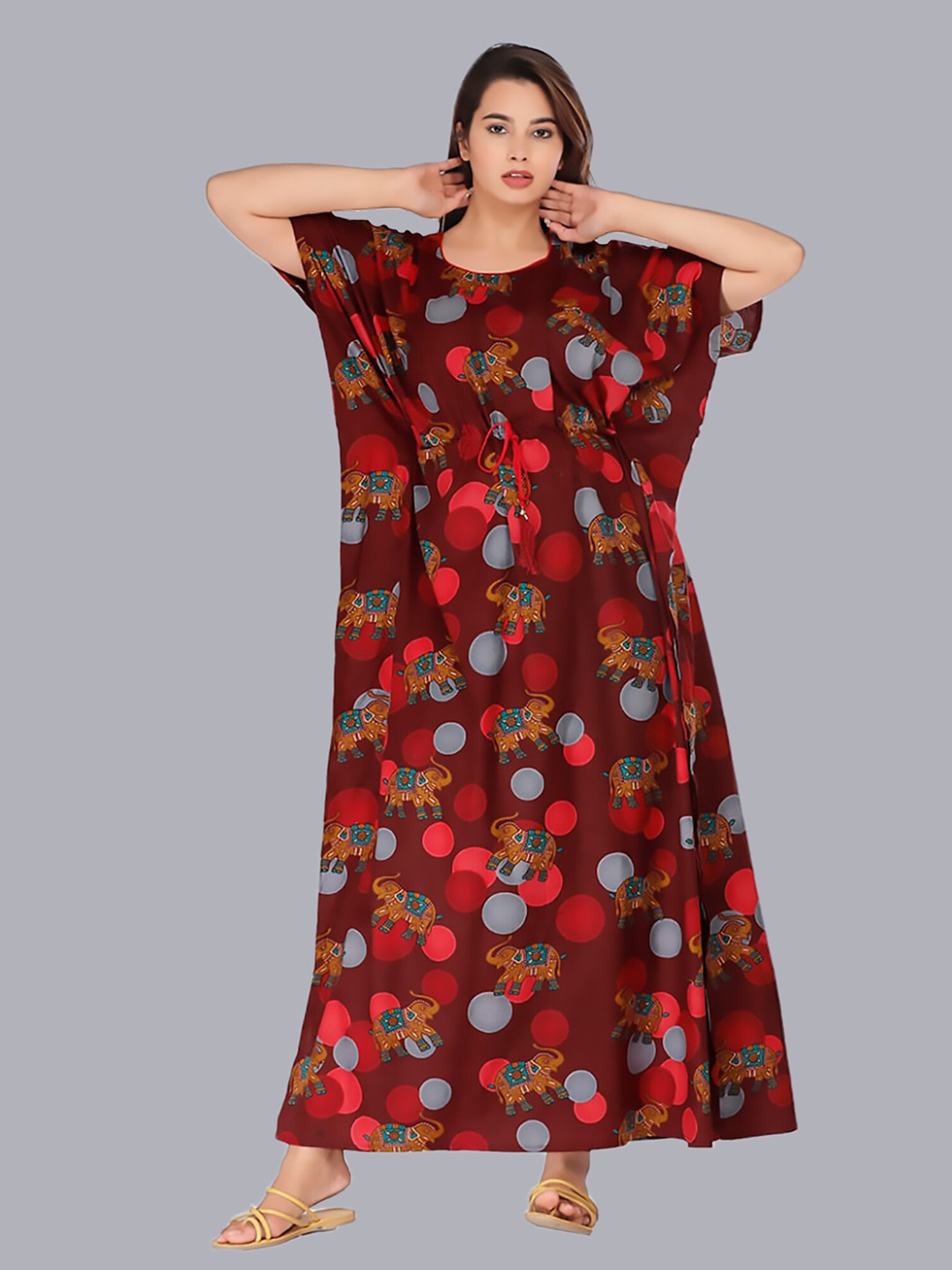 

SP DESIGNS Printed Pure Cotton Maxi Nightdress, Maroon