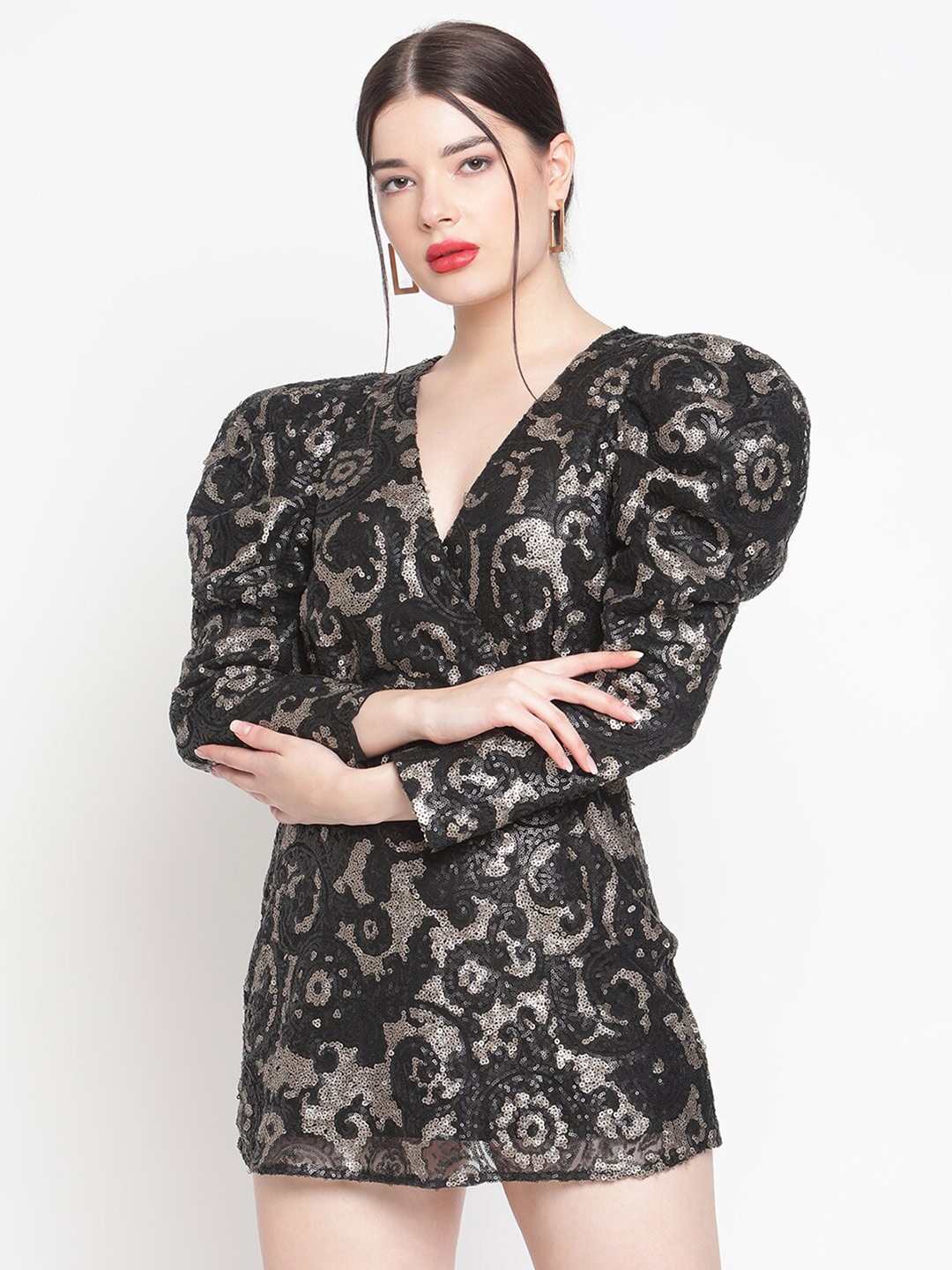 

Amagyaa Black Embellished Net Mini Dress